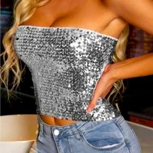 Glamorous Silver Sequin Tube Top
